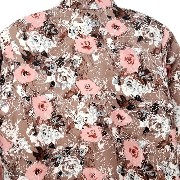 Vintage Asian Jacket Top Taupe Pink Floral Pockets - Picture 6 of 7